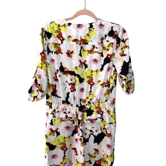 DKNY Jumpsuit Womens Size 2 Floral Print Zip Front V Neck Pockets Elastic Waist - Picture 8 of 14